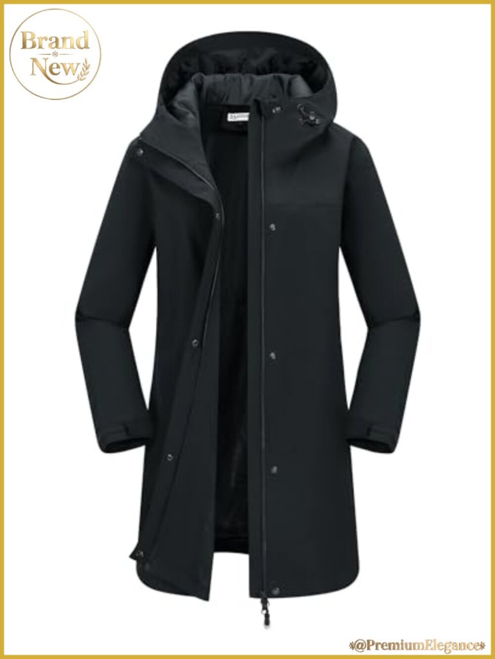 Women's Waterproof Long Rain Coat with Hood Adjustable Waist